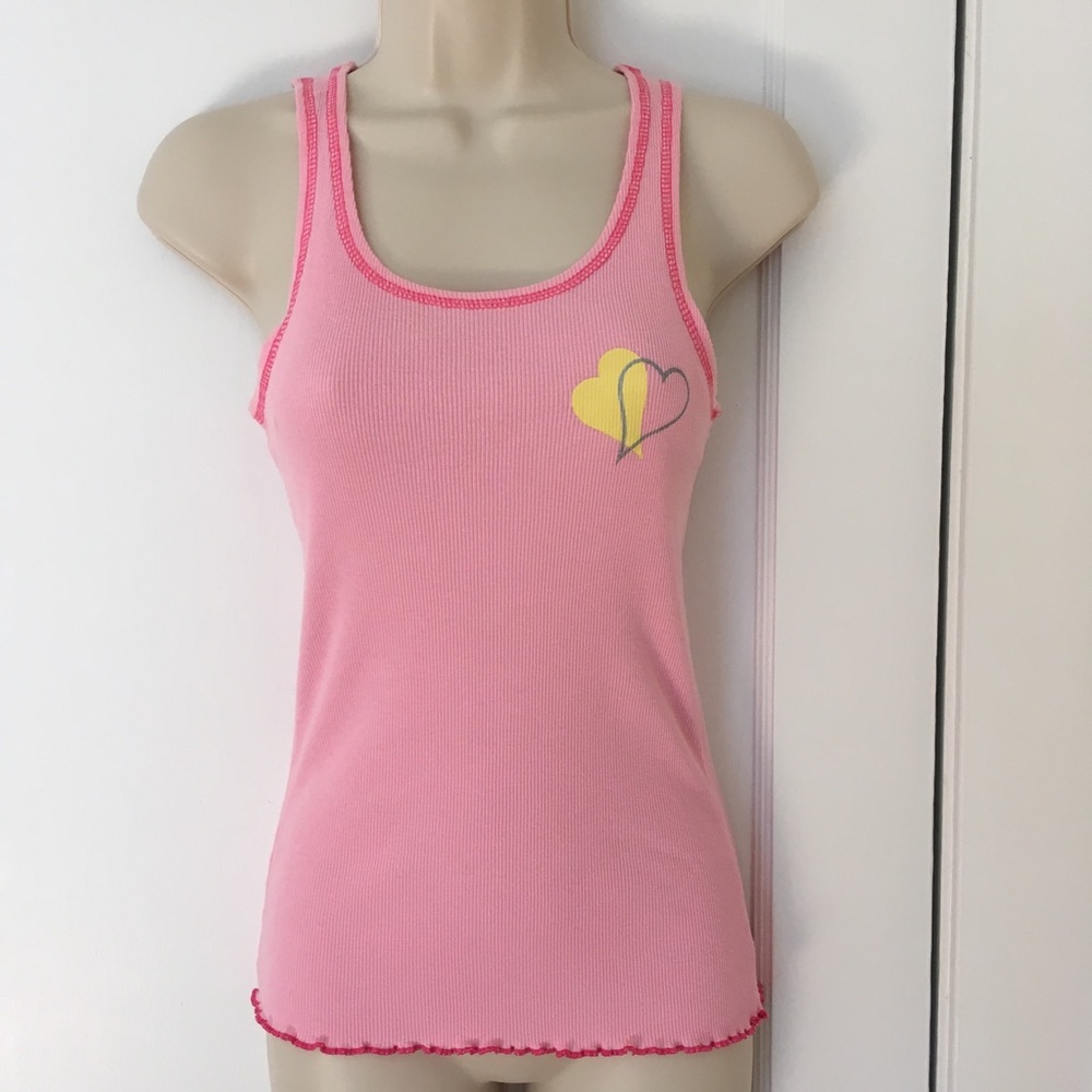 Pink Cotton Tank Top Hearts Size S